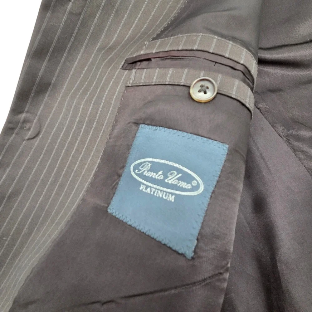 Pronto Uomo Platinum Mens Brown Pinstripe 3 Button Blazer‎ Suit Jacket Excellent